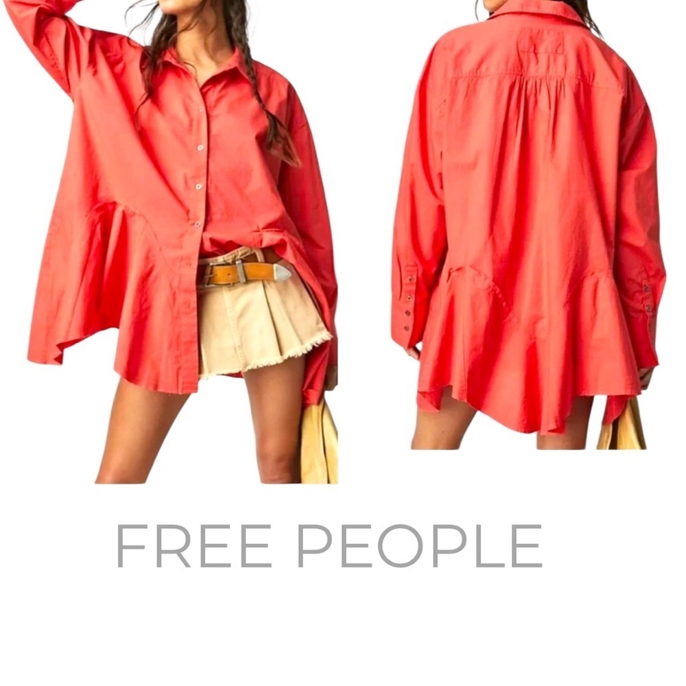 Free People We The Free Freya poplin tunic size S in coral bright relaxed fit.